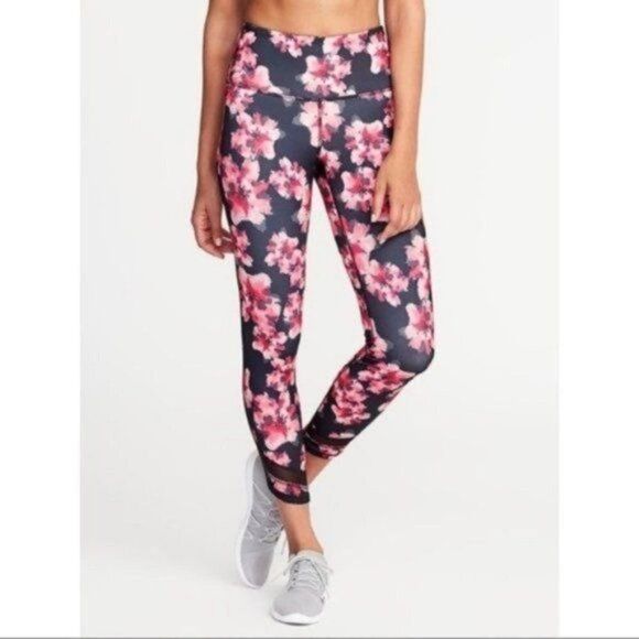 Old Navy High-Rise 7/8 Leggings Floral Mesh Trim - Picture 1 of 4